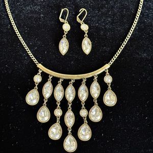 Touchstone Crystal (Swarovski) Crystal Bib Necklace & Earrings Set Gold
